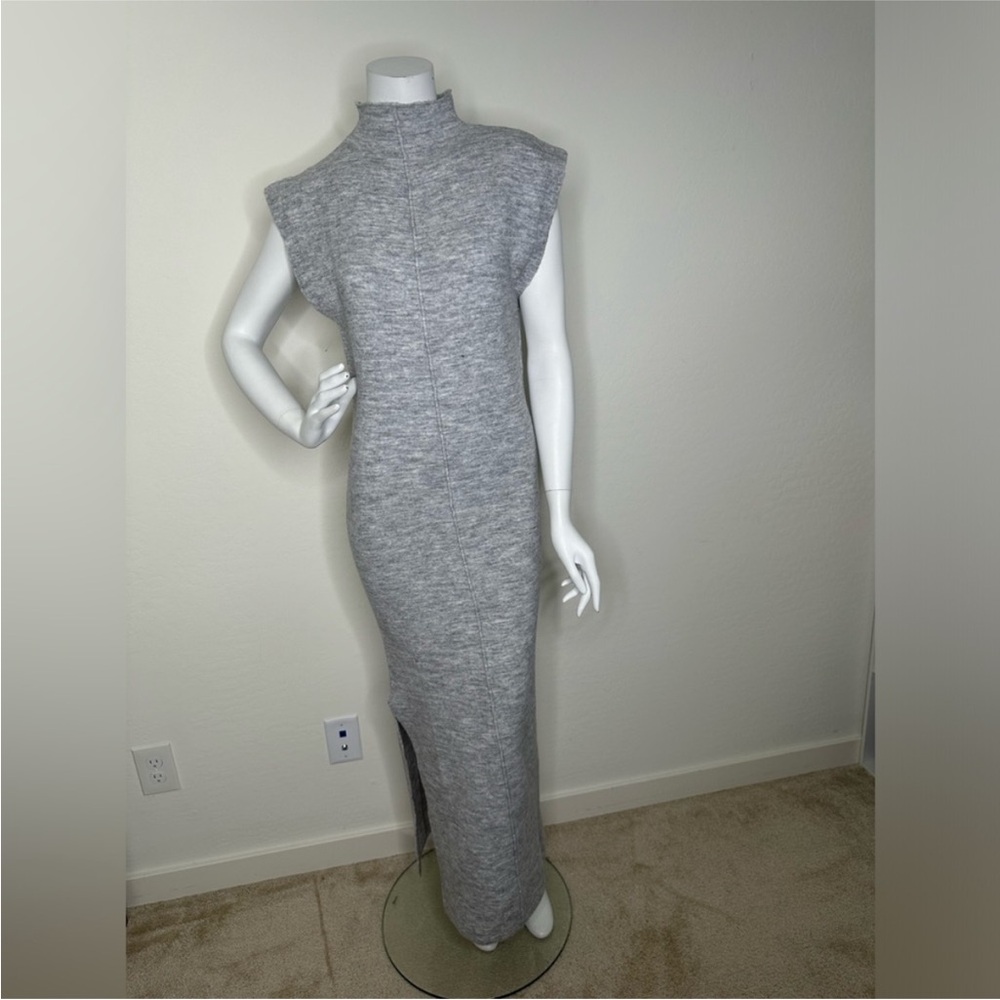 TOPSHOP GREY SHORT SLEEVE MOCK NECK MAXI SWEATER DRESS M